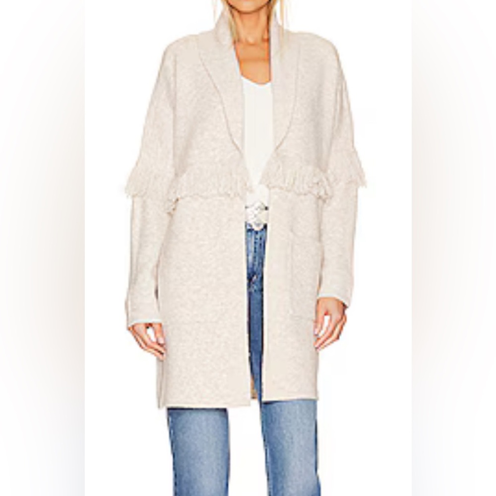NWT 1.State Fringed Open Front Sweater Coat Malted